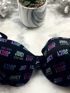 Juicy Couture Black underwire push up Bra with Rainbow Logo Print 40C